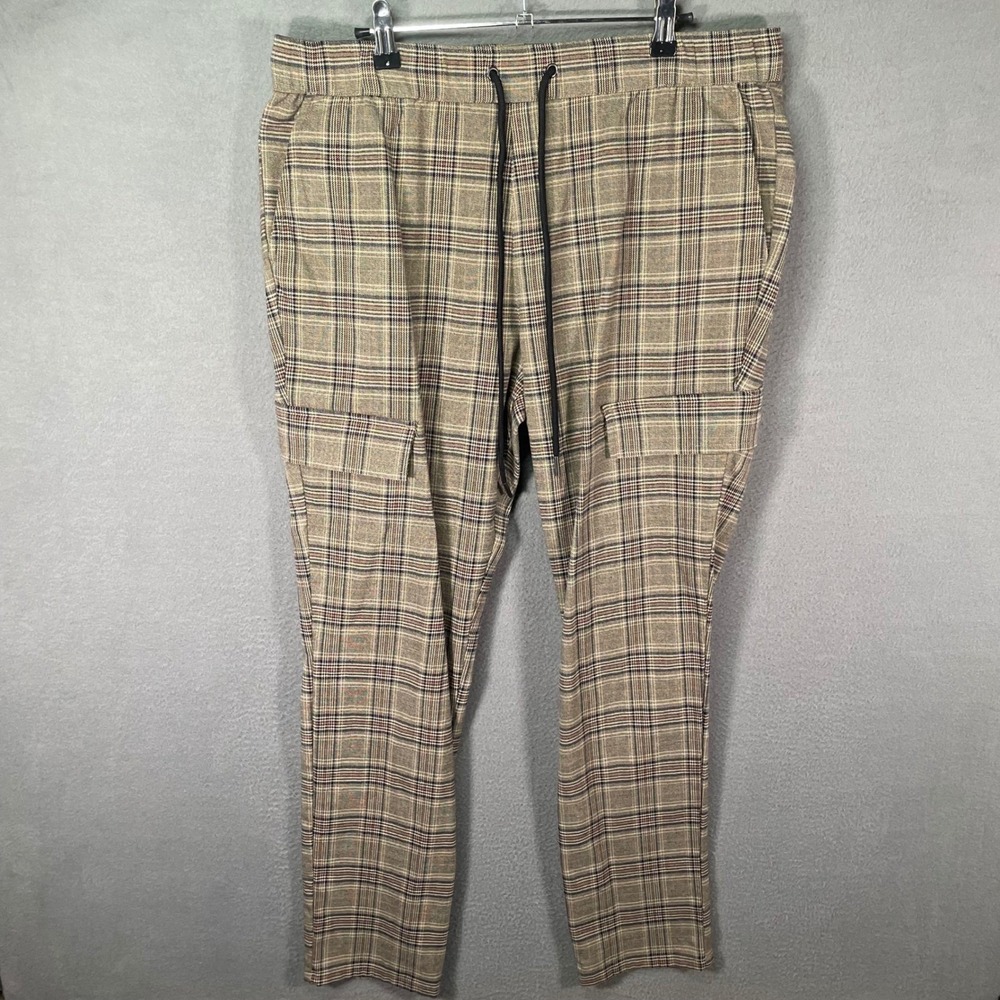 PacSun Cargo Pants Mens L Brown Plaid Slim Tapered Drawstring Casual